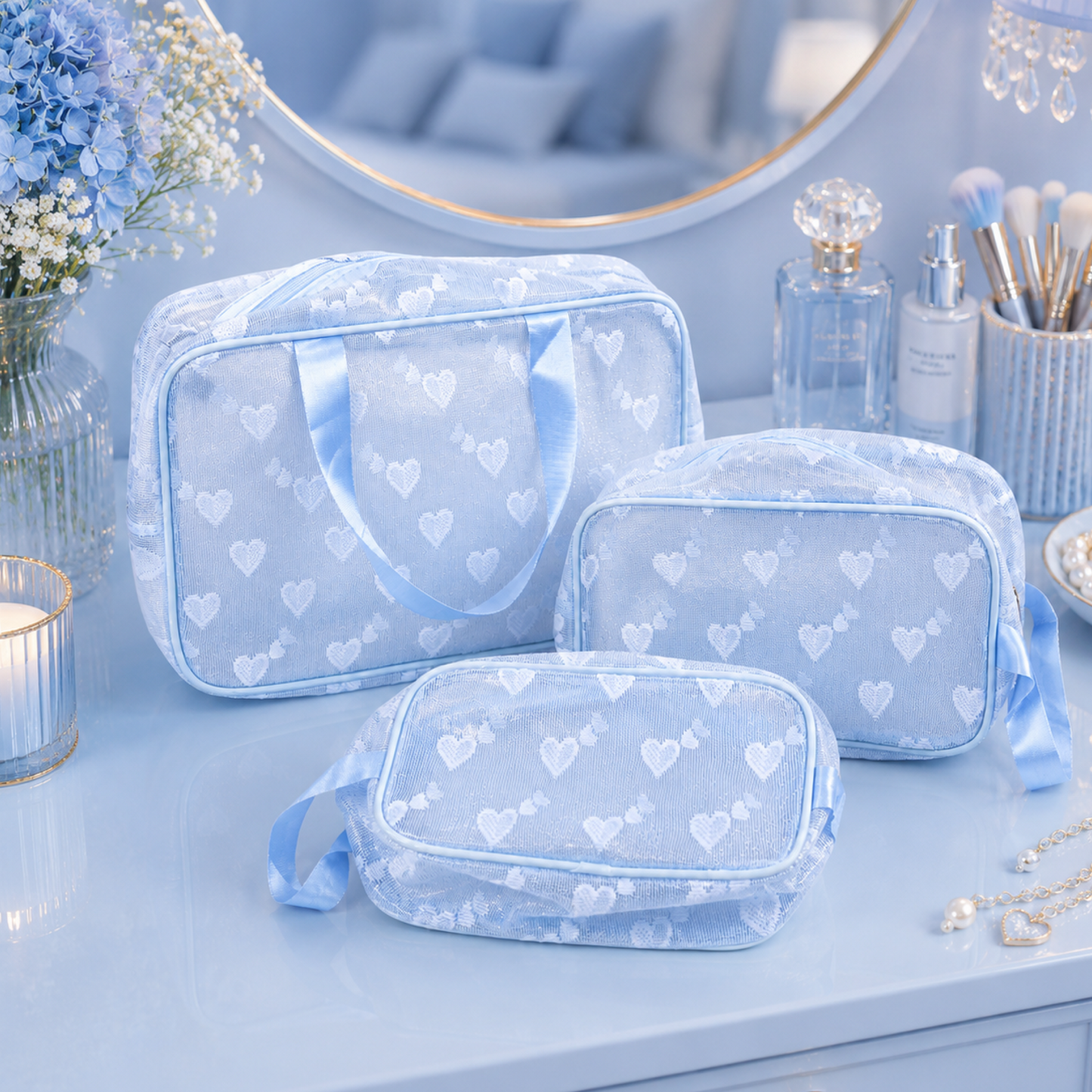 KokoSmile Clear Travel Wash Bag Set – Waterproof Organizer Set of 3