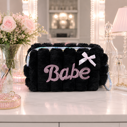 KokoSmile Plush Glam Makeup Bag – Faux Fur Beauty Organizer
