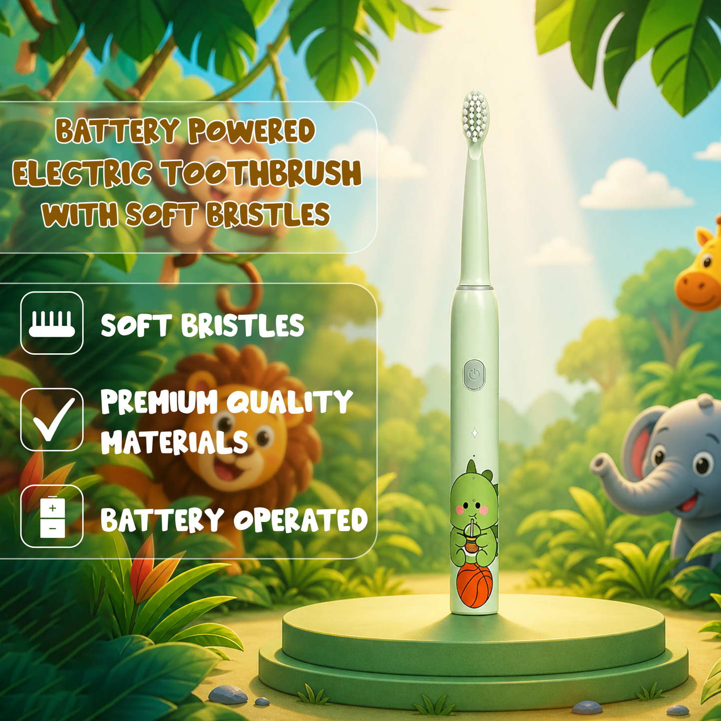 Rechargeable Kids Toothbrush with Sonic Cleaning & 4 Heads