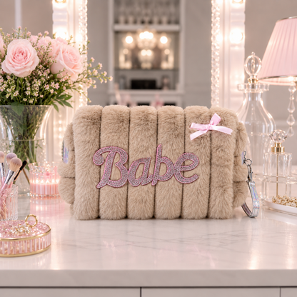 KokoSmile Plush Glam Makeup Bag – Faux Fur Beauty Organizer