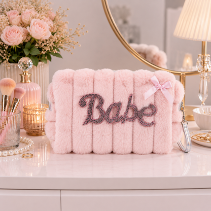 KokoSmile Plush Glam Makeup Bag – Faux Fur Beauty Organizer