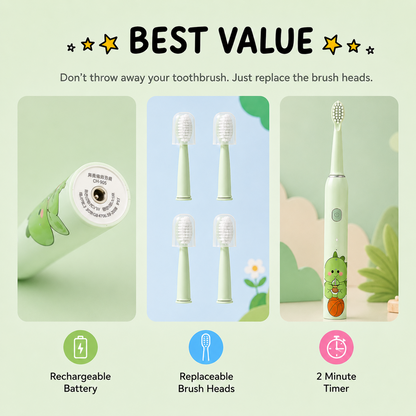 Rechargeable Kids Toothbrush with Sonic Cleaning & 4 Heads