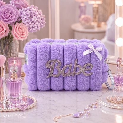 KokoSmile Plush Glam Makeup Bag – Faux Fur Beauty Organizer