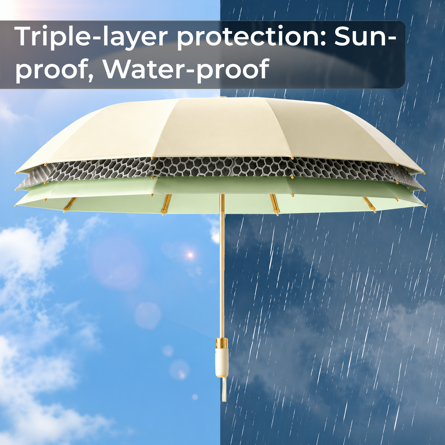 Premium UV Protection Folding Umbrella with Gold Frame