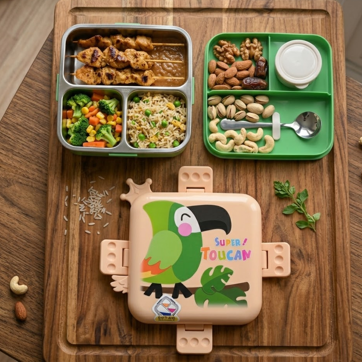 Kids Cartoon Stainless Steel Lunch Box with 3 Compartments - 1120ml