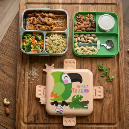 Kids Cartoon Stainless Steel Lunch Box with 3 Compartments - 1120ml
