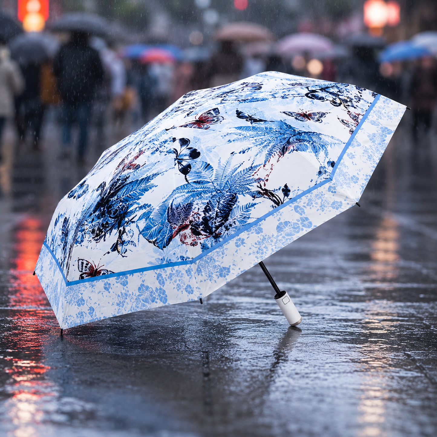 UV Protection Tested Floral Folding Umbrella with One-Touch Open
