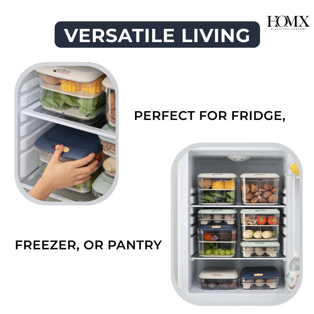 7.5 Ltr Fridge Organizer Bin with Removable Dual-Layer Drain Tray | Airtight Lid