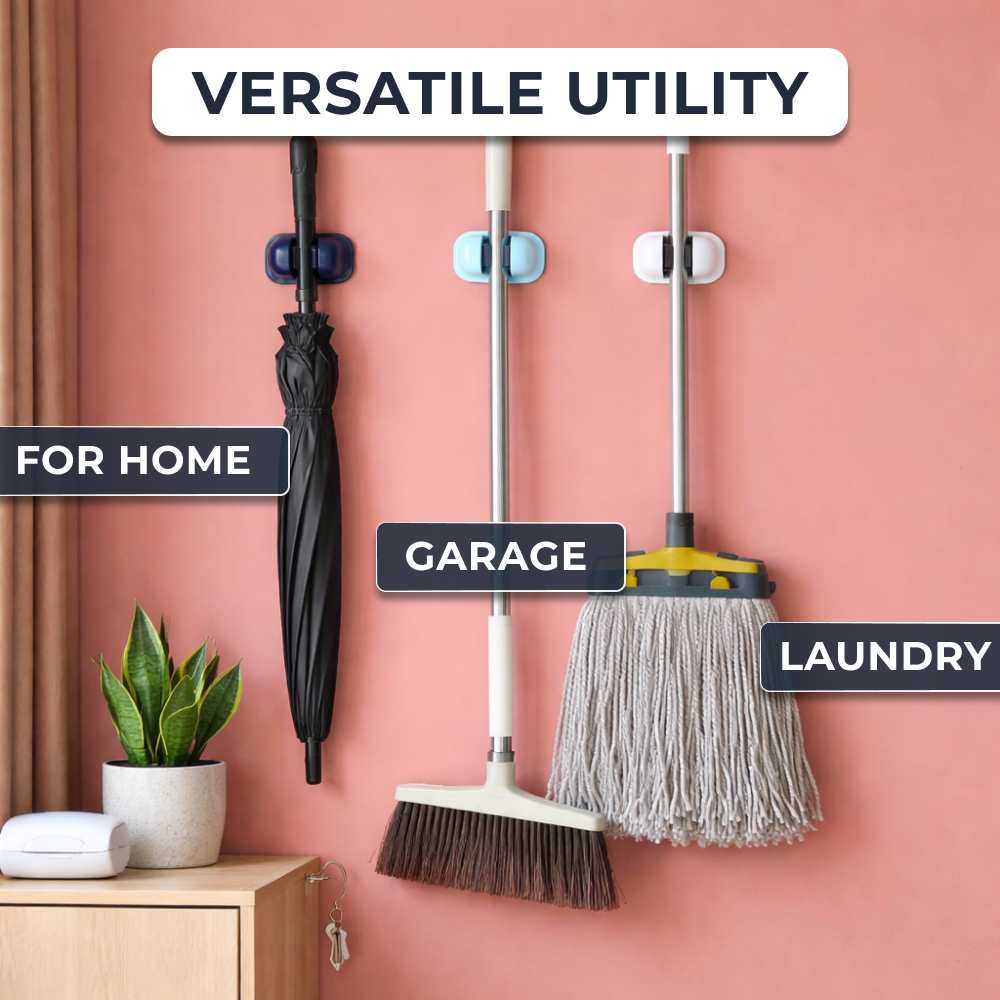 Wallmounted Mop & Broom Holder | Made with Heavy Duty Plastic - Set of 2