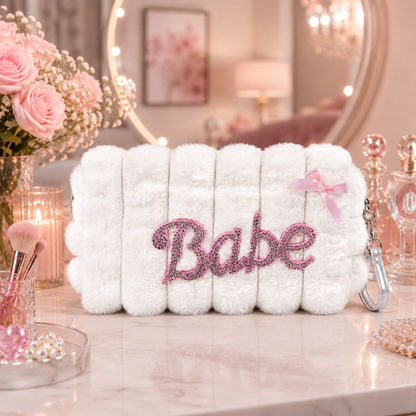 KokoSmile Plush Glam Makeup Bag – Faux Fur Beauty Organizer