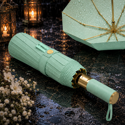 Premium UV Protection Folding Umbrella with Gold Frame