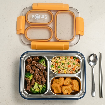 Stainless Steel Bento Lunch Box – 3 Compartment Meal Box – 710ml