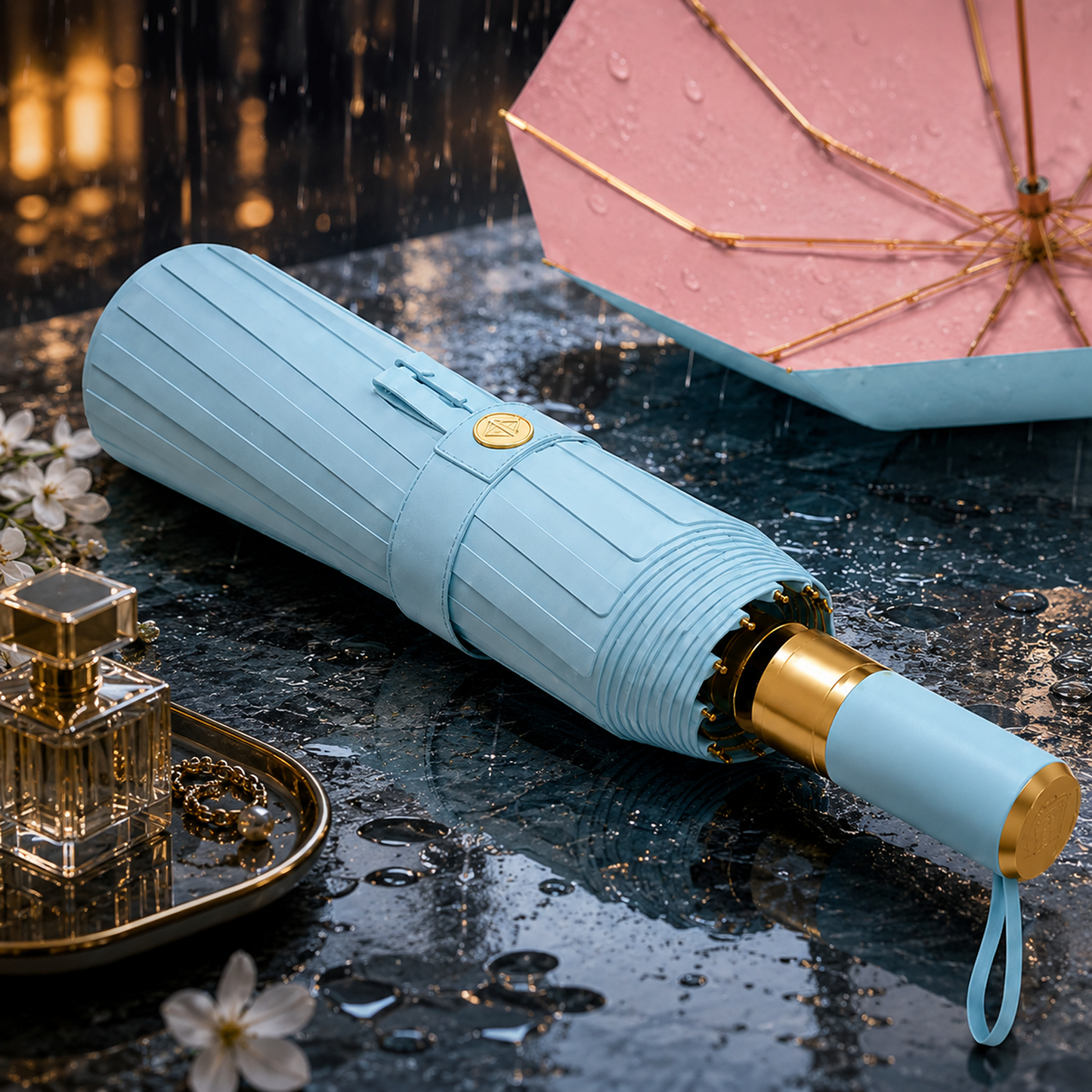 Premium UV Protection Folding Umbrella with Gold Frame