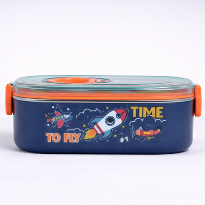 Kids Stainless Steel Lunch Box 2 Compartment with Spoon & Fork Set 800ml