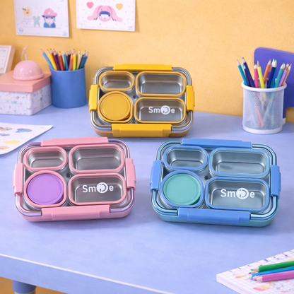 Stainless Steel Bento Lunch Box – 4 Compartment Meal Box – 900ml+bowl 150ml
