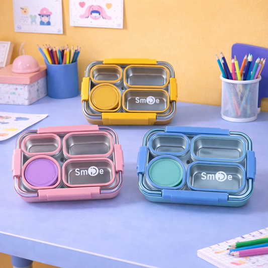 Stainless Steel Bento Lunch Box – 4 Compartment Meal Box – 900ml+bowl 150ml