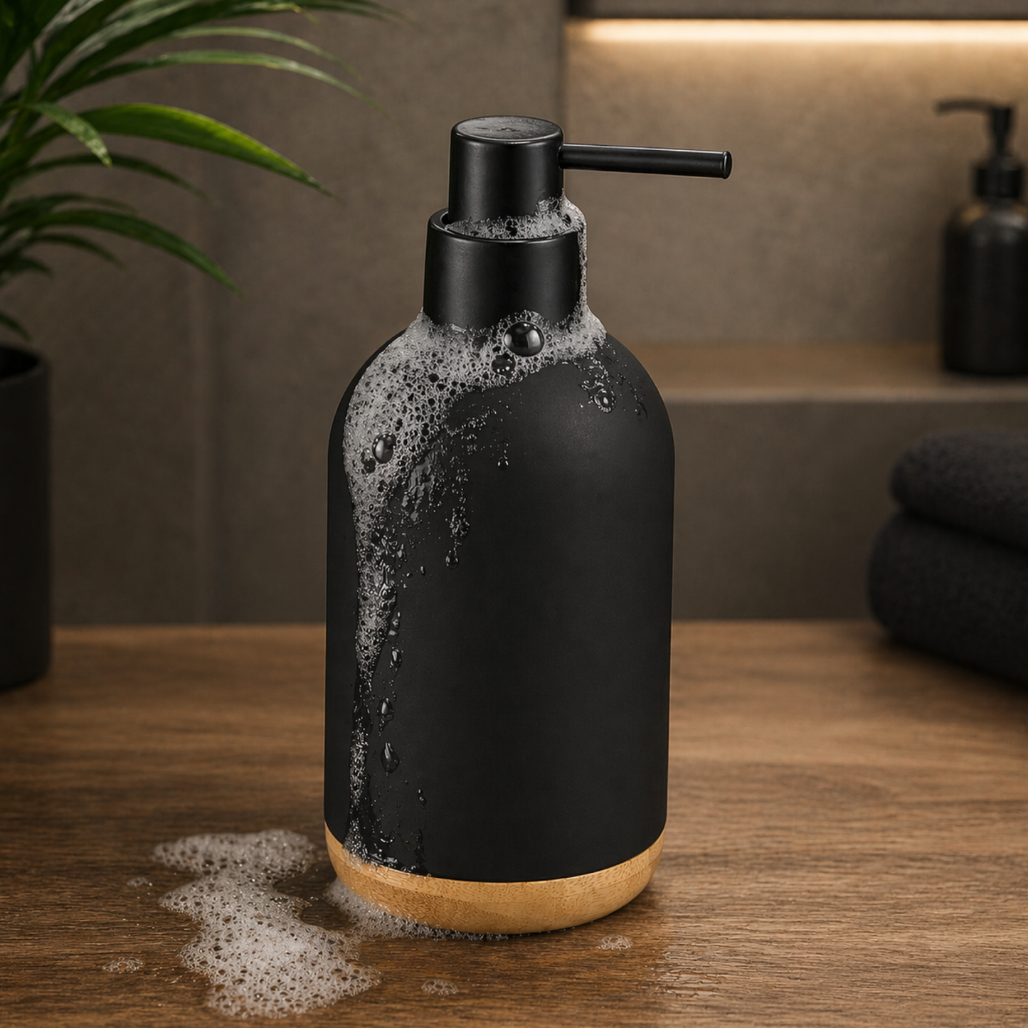 Premium ABS Soap Dispenser with Wooden Base 480ml