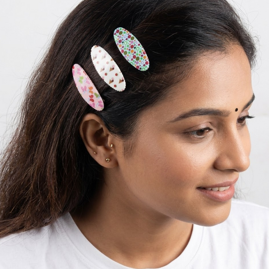 Cute Printed Snap Hair Clips Set of 3 for Girls with Butterfly & Dot Designs
