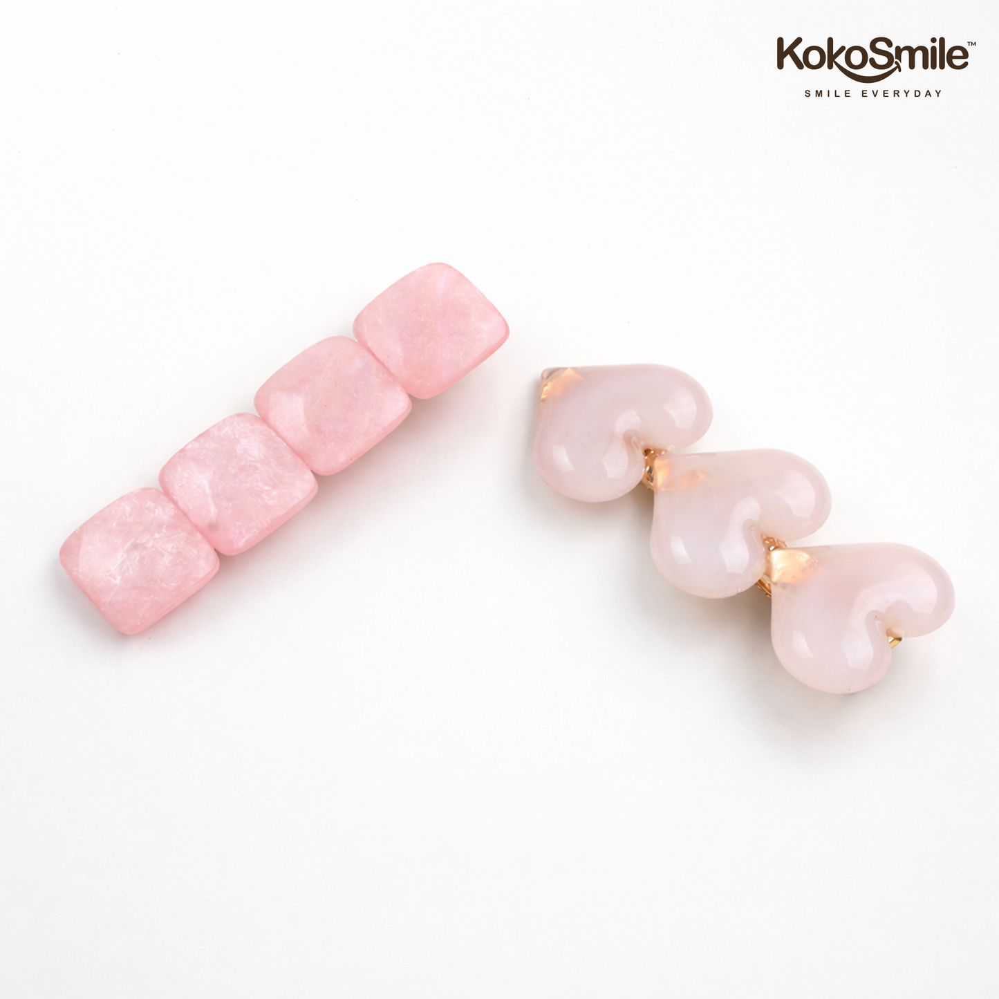 Pink Marble & Heart Pearl Hair Clip Set for Girls