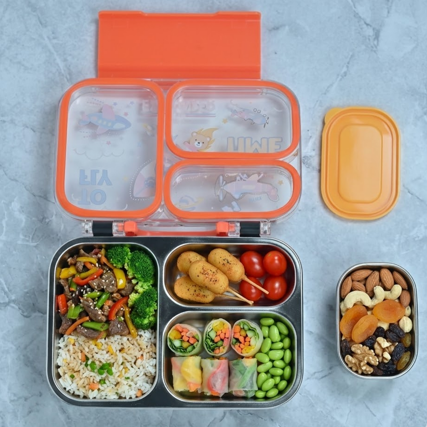 Kids Stainless Steel Bento Lunch Box – 3 Compartment Box – 750ml