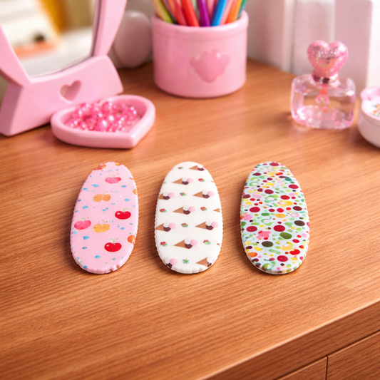 Cute Printed Snap Hair Clips Set of 3 for Girls with Butterfly & Dot Designs