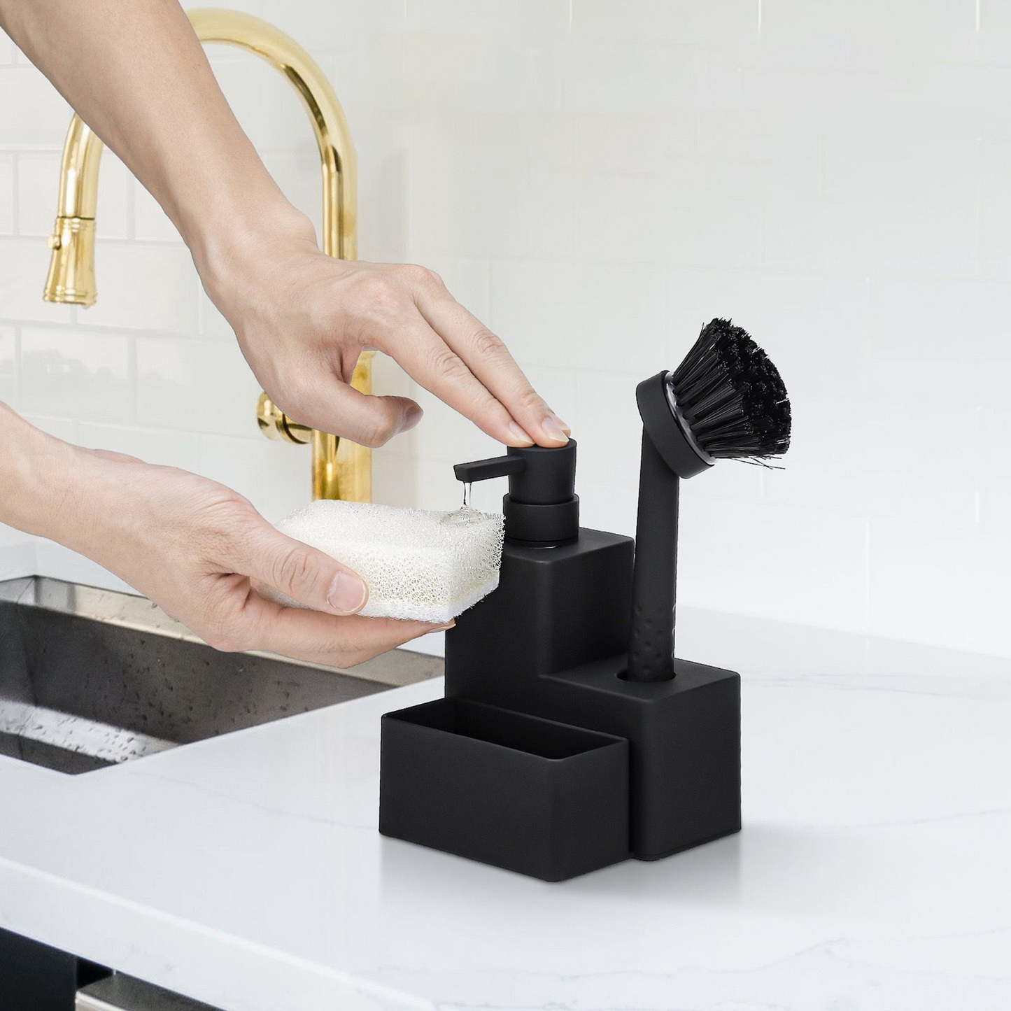 Premium PP 3-in-1 Kitchen Soap Dispenser with Brush Holder