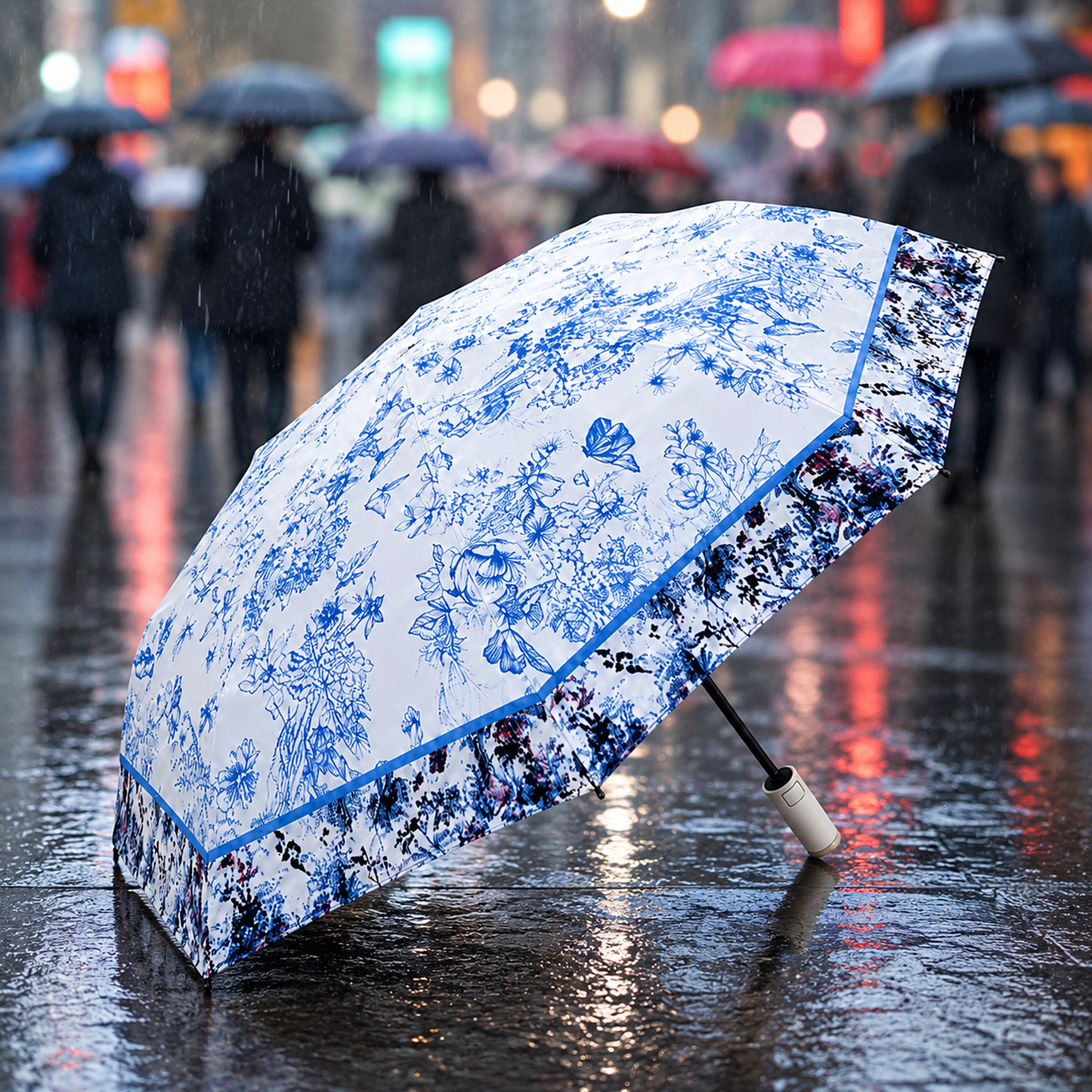 UV Protection Tested Floral Folding Umbrella with One-Touch Open