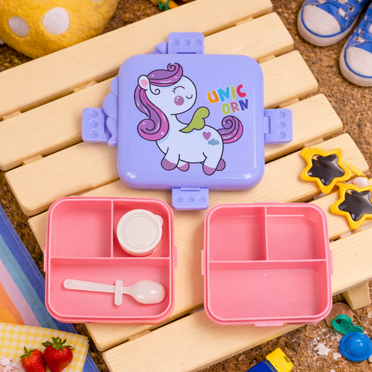 Unicorn Bento Lunch Box with 3 Compartments for Kids - 1590ml