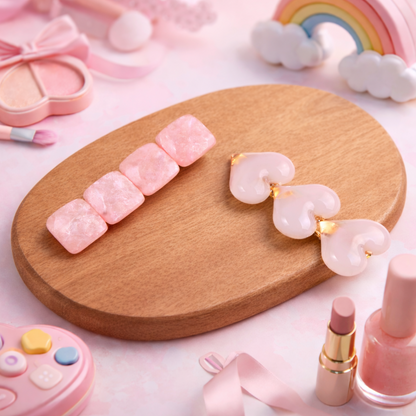 Pink Marble & Heart Pearl Hair Clip Set for Girls