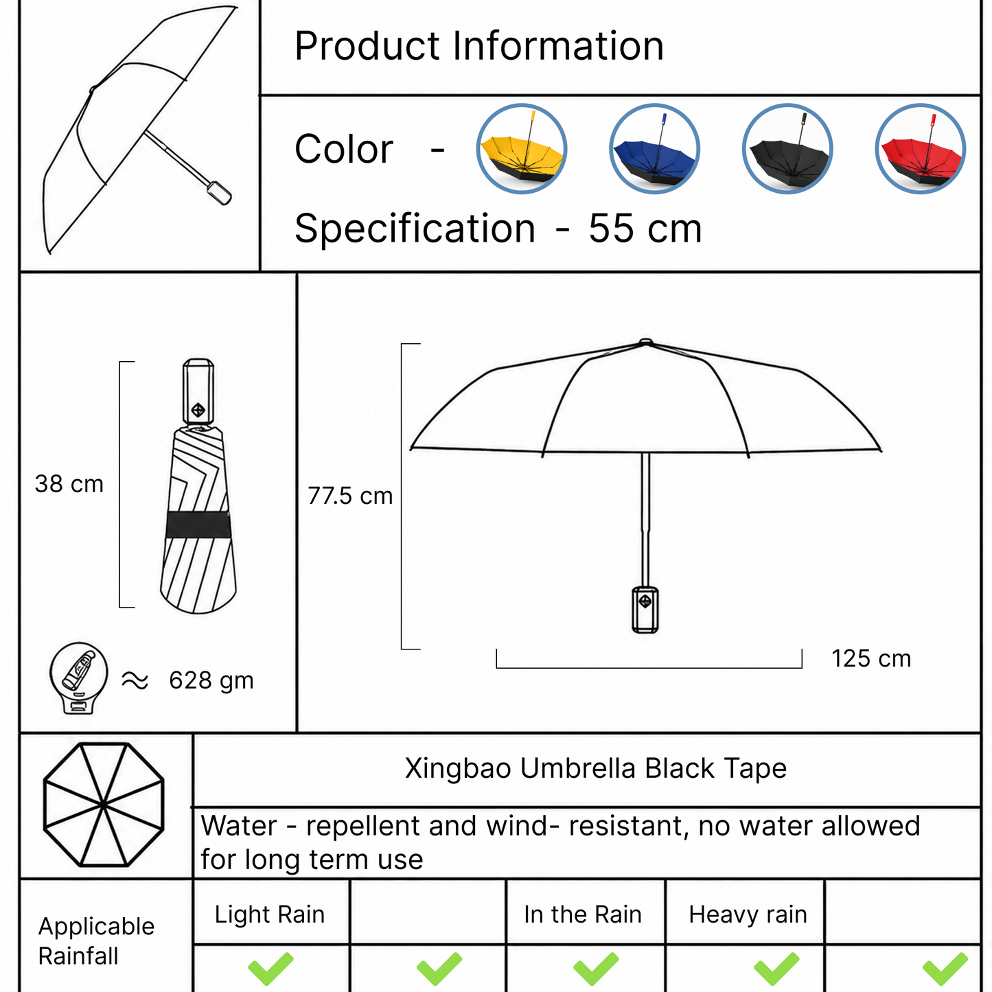 Large Automatic Windproof & Waterproof Umbrella with Wide Canopy