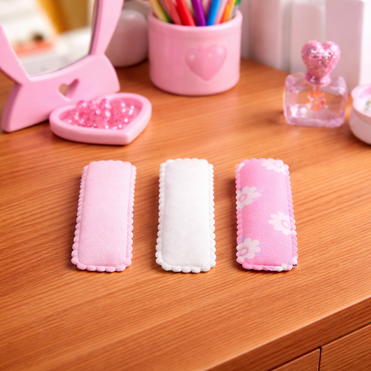 Soft Fabric Covered Snap Hair Clips for Girls -  Set of 3