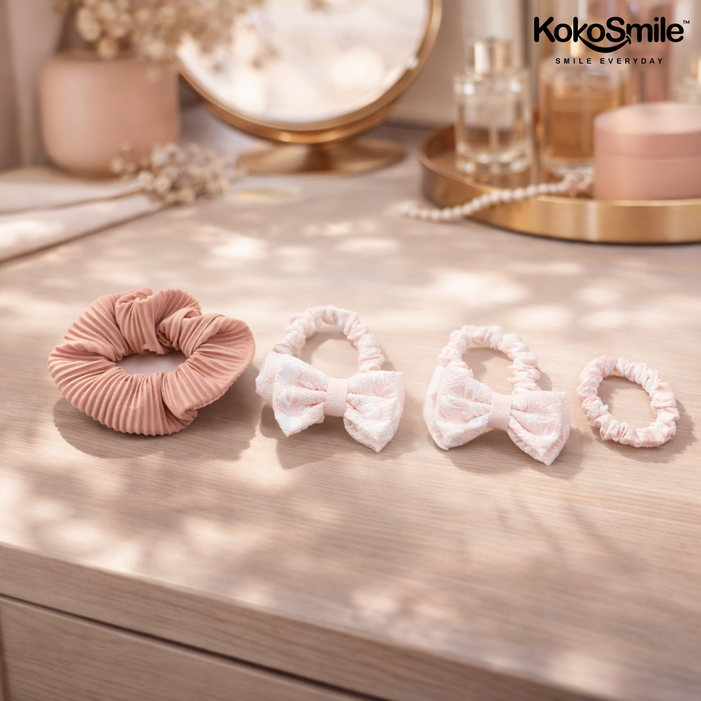 KokoSmile Pastel Scrunchie & Bow Set – 3 Pieces