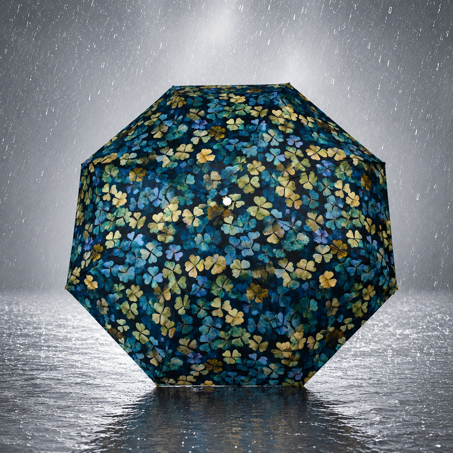 Floral Print UV Protection Umbrella with 10K Golden Rod Frame
