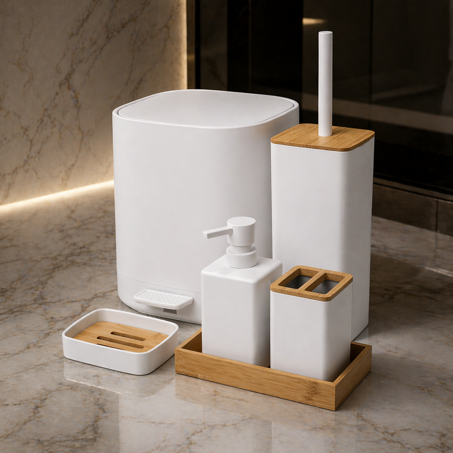 Luxury ABS Bathroom Accessories Set with Wooden Finish