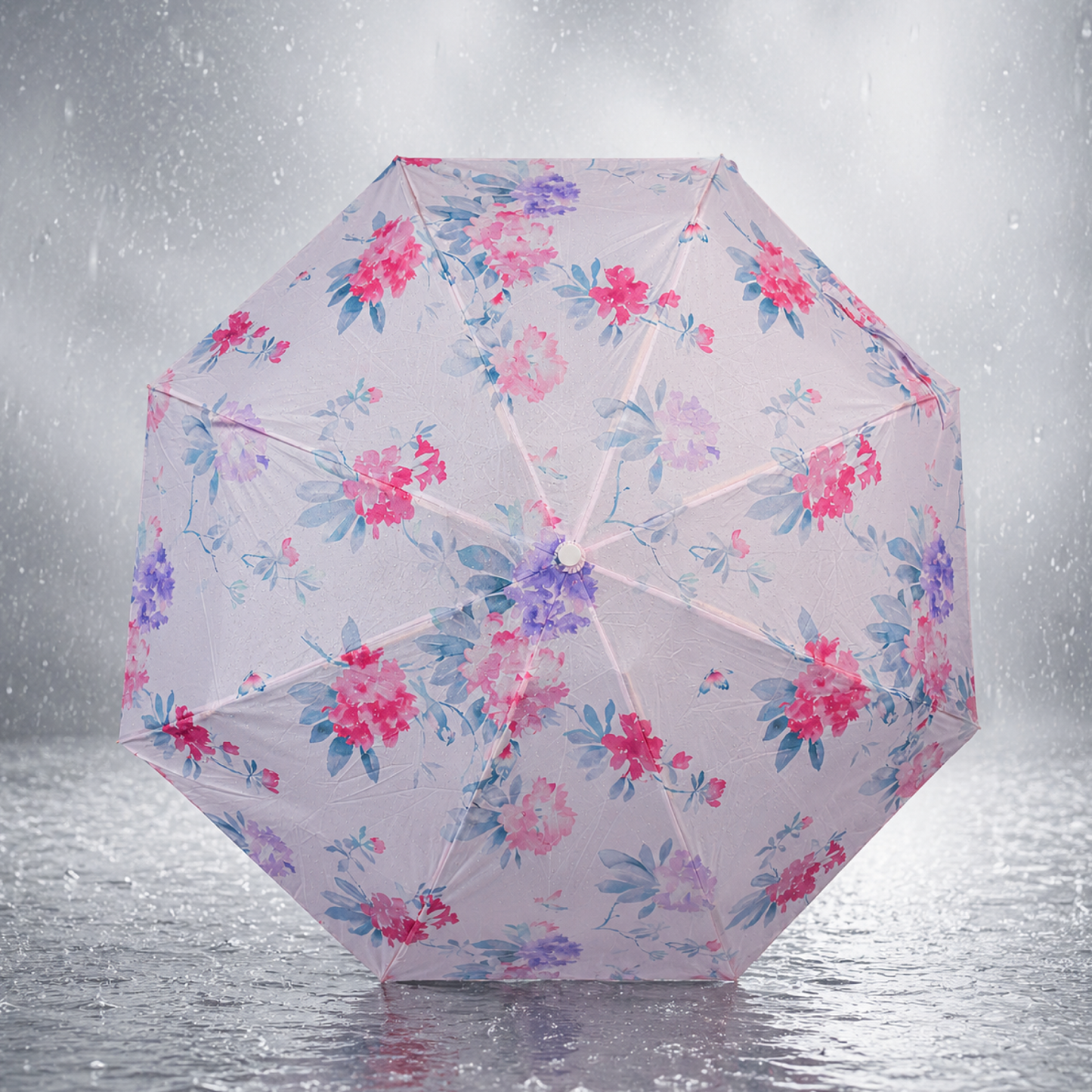 Floral Print UV Protection Umbrella with 10K Golden Rod Frame