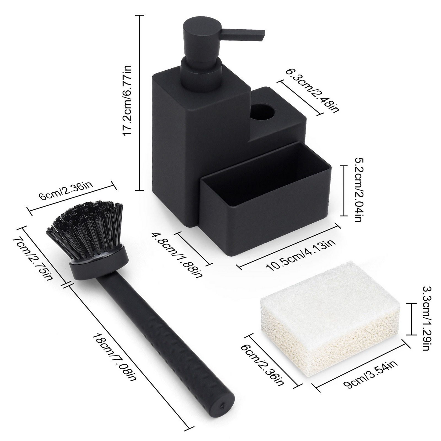 Premium PP 3-in-1 Kitchen Soap Dispenser with Brush Holder