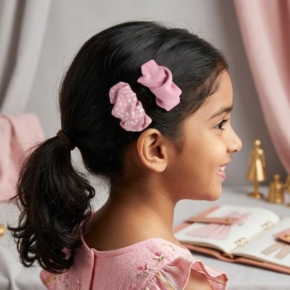 Premium Soft-textured Pink Fabric Puff Hair Clip Set for Girls