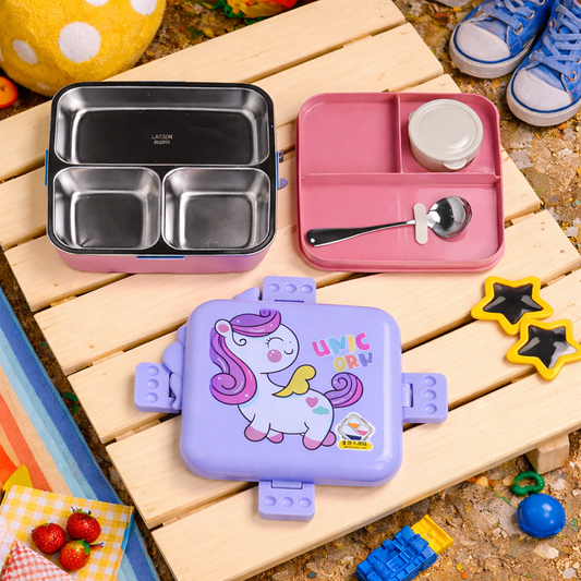 Unicorn Stainless Steel Bento Lunch Box with 3 Compartments - 1120ml