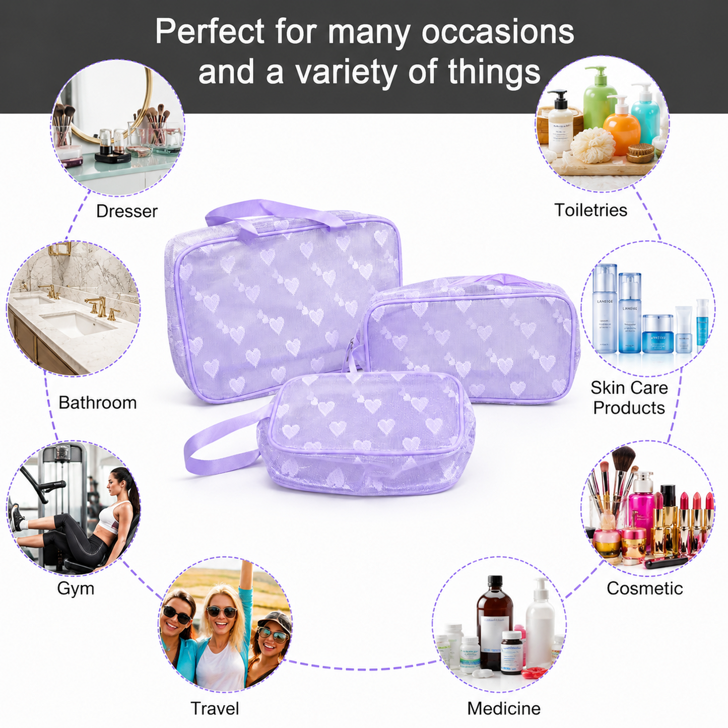 KokoSmile Clear Travel Wash Bag Set – Waterproof Organizer Set of 3