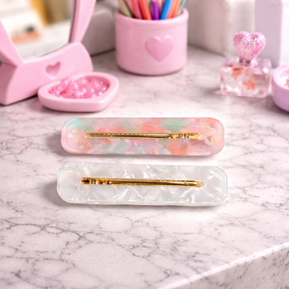 Pastel Marble Acetate Hair Barrettes for Girls/Women - Set of 2