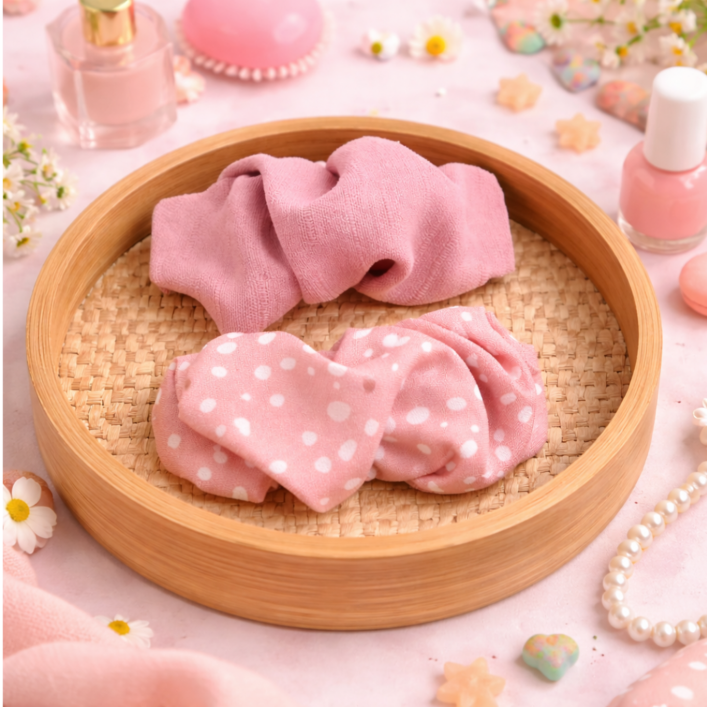 Premium Soft-textured Pink Fabric Puff Hair Clip Set for Girls