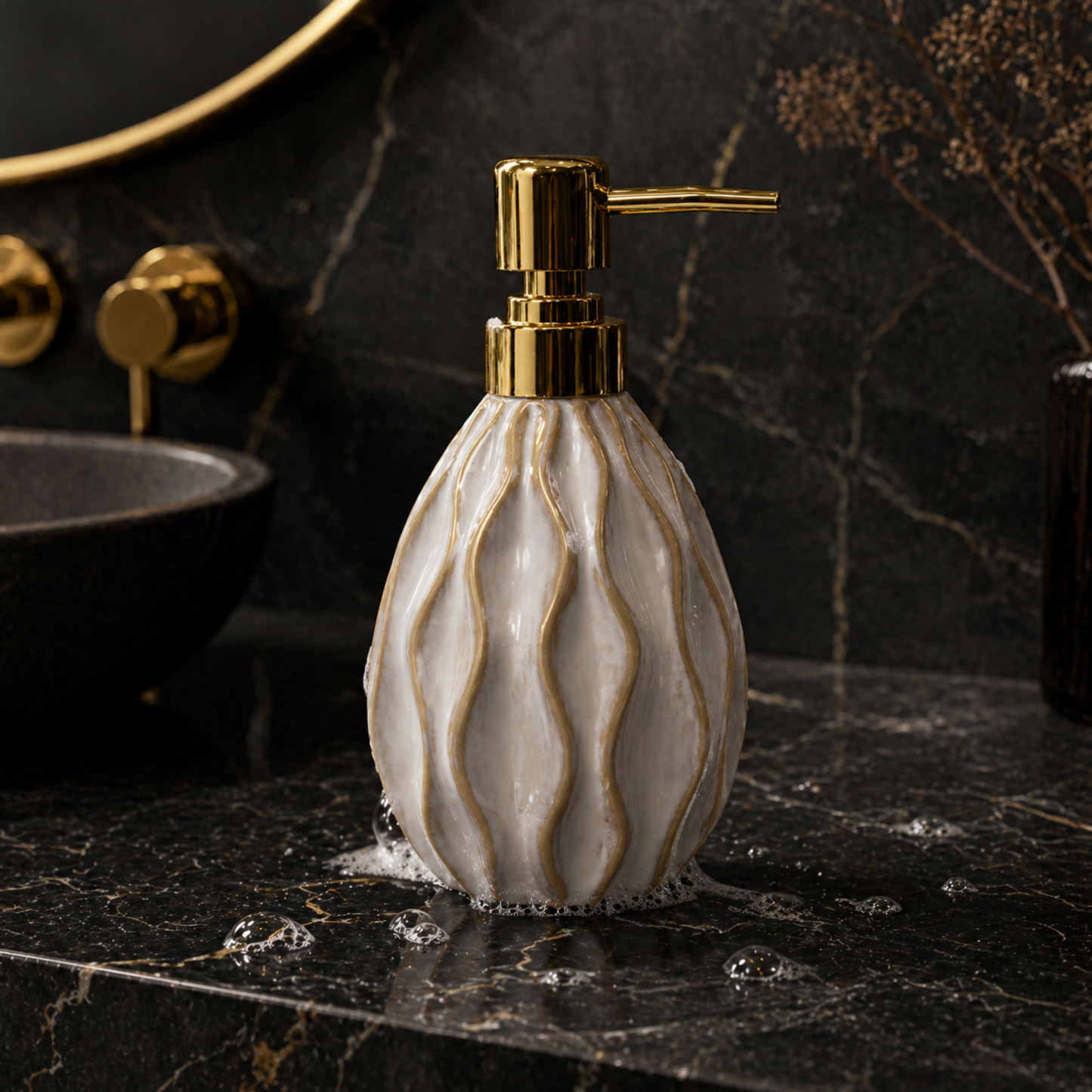 Luxury Ceramic Bath Accessories Set with Gold Finish - Set of 3