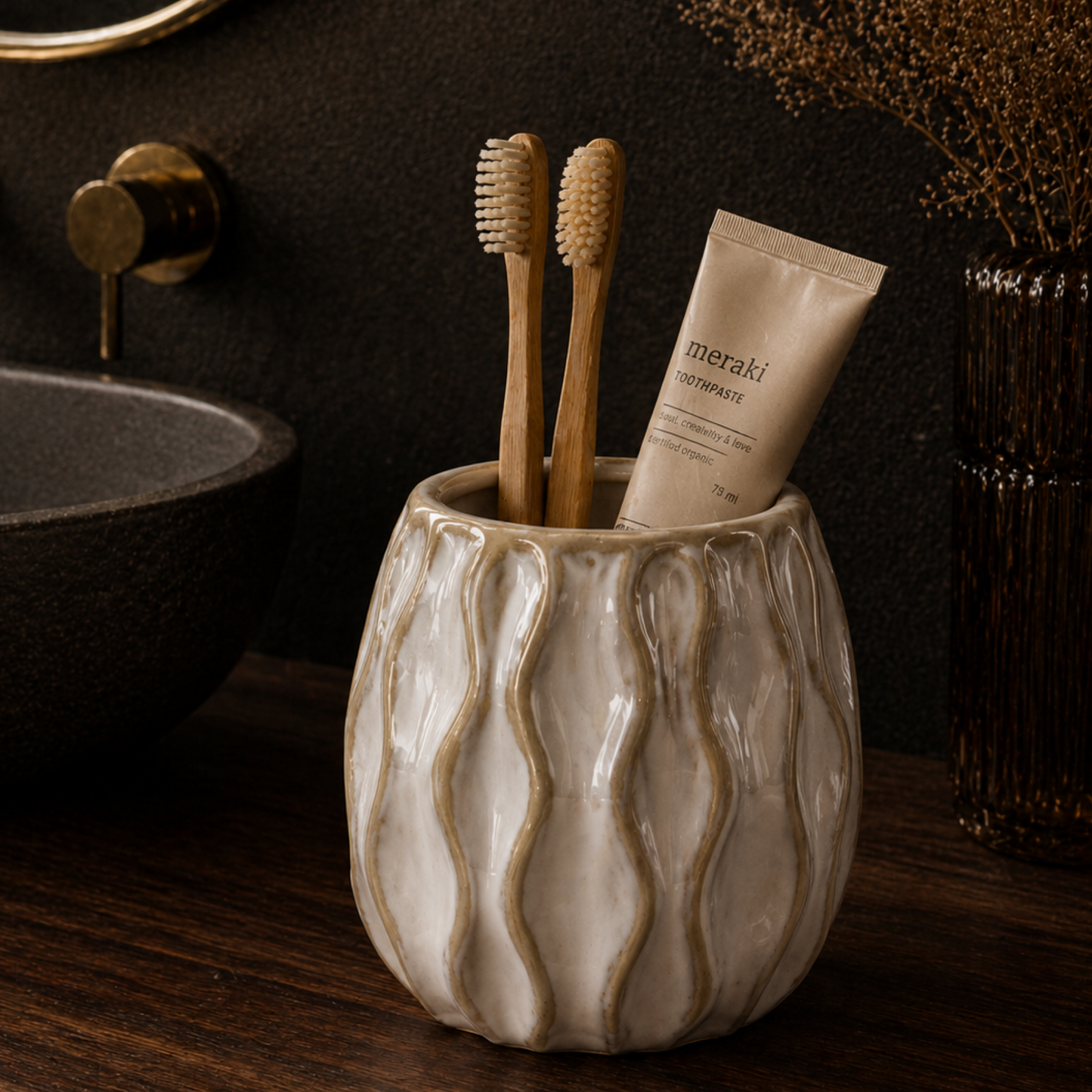 Luxury Ceramic Bath Accessories Set with Gold Finish - Set of 3