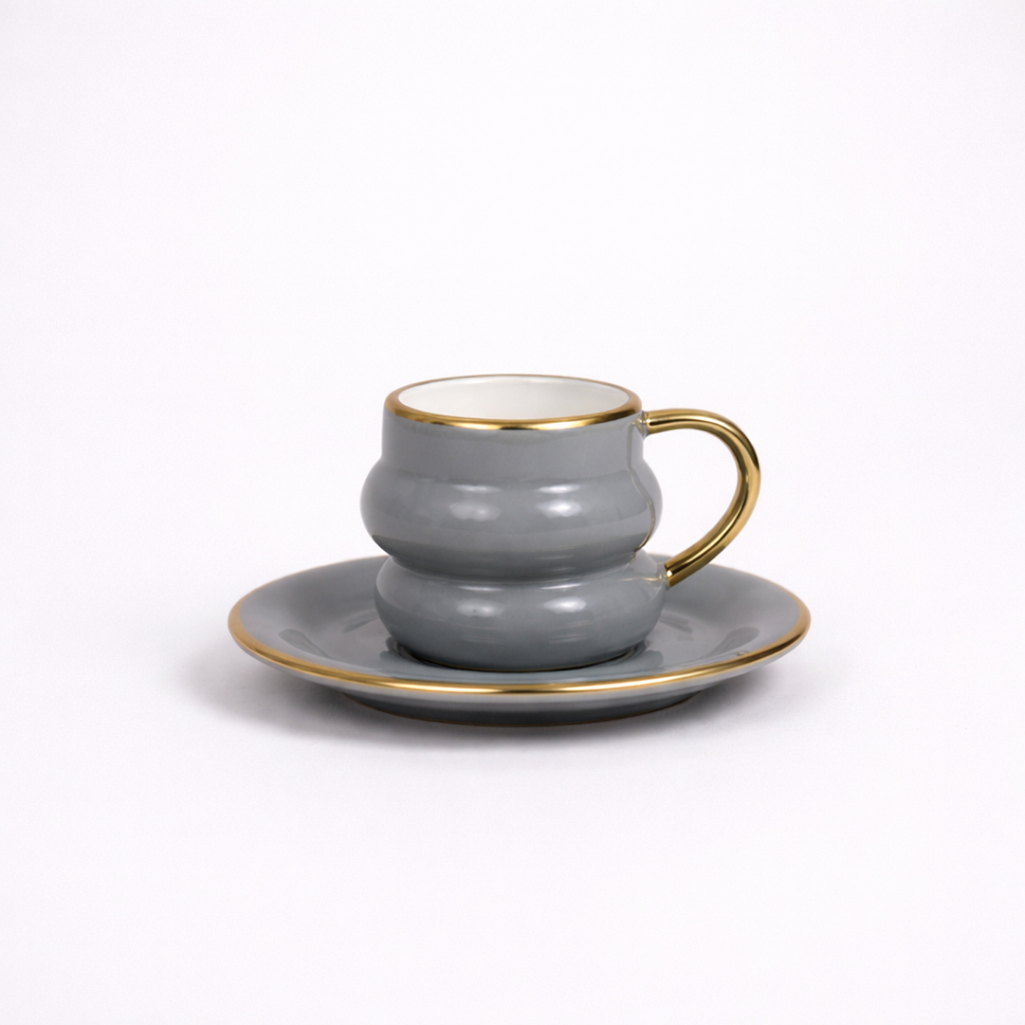 Luxury Smoky Grey Gold Rim Ceramic Mug & Saucer - Set of 6