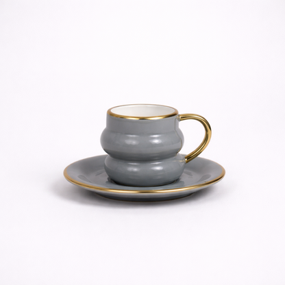 Luxury Smoky Grey Gold Rim Ceramic Mug & Saucer - Set of 6