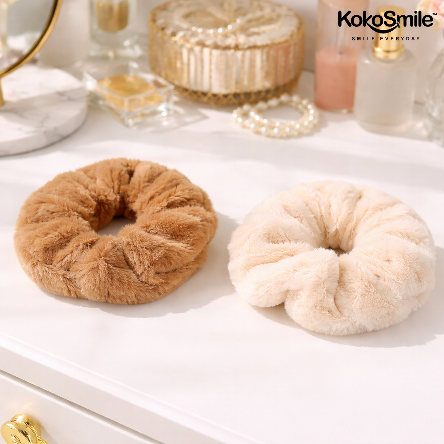 Kokosmile Plus Faux Fur Scrunchies | Soft Hair Ties for Women