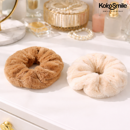 Kokosmile Plus Faux Fur Scrunchies | Soft Hair Ties for Women