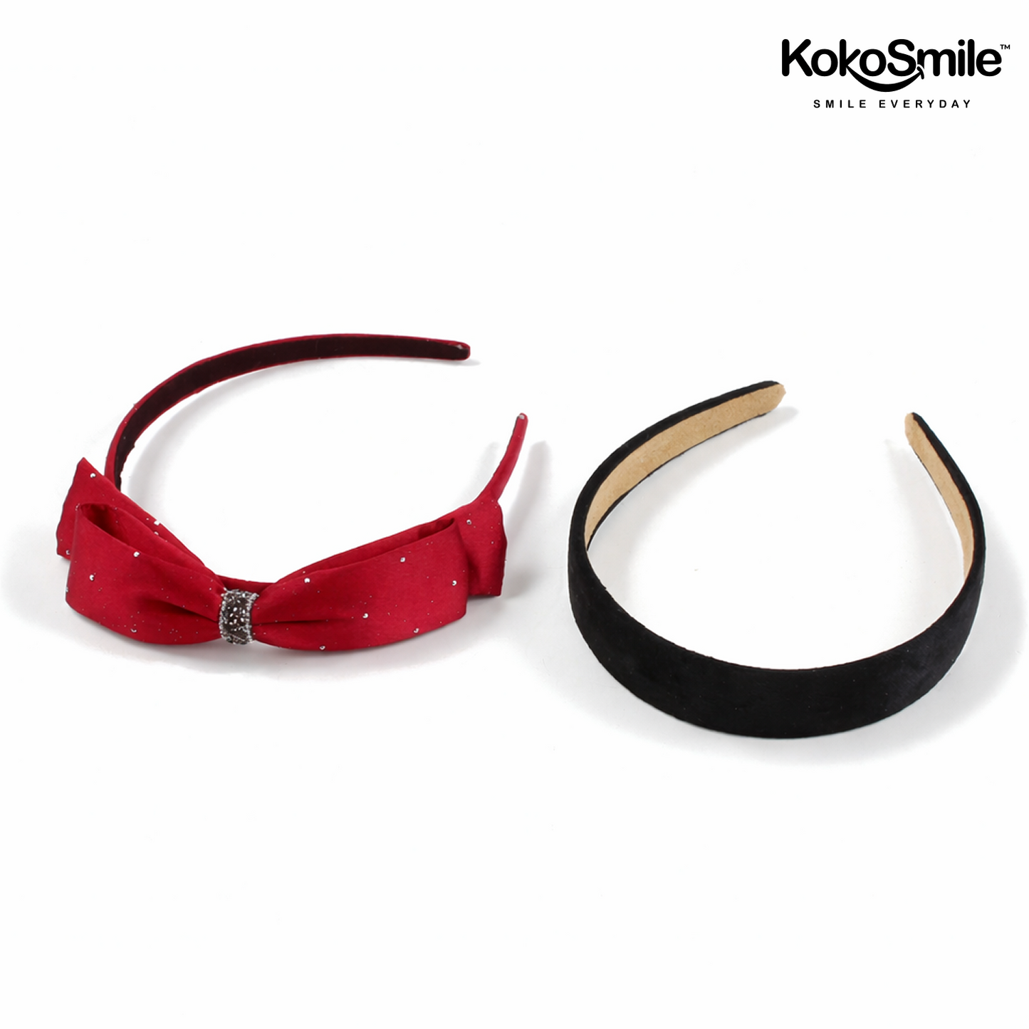 Red Rhinestone Bow & Black Cushioned Hairband Set – Premium Non-Slip Headbands