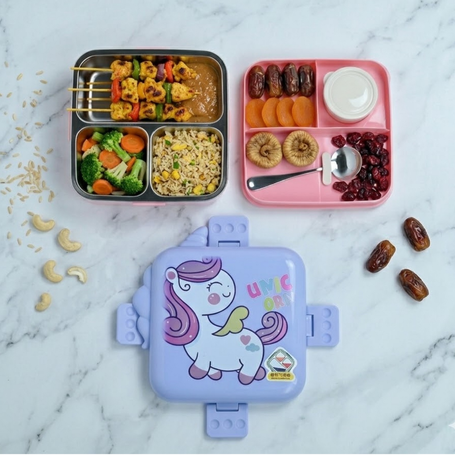 Unicorn Stainless Steel Bento Lunch Box with 3 Compartments - 1120ml