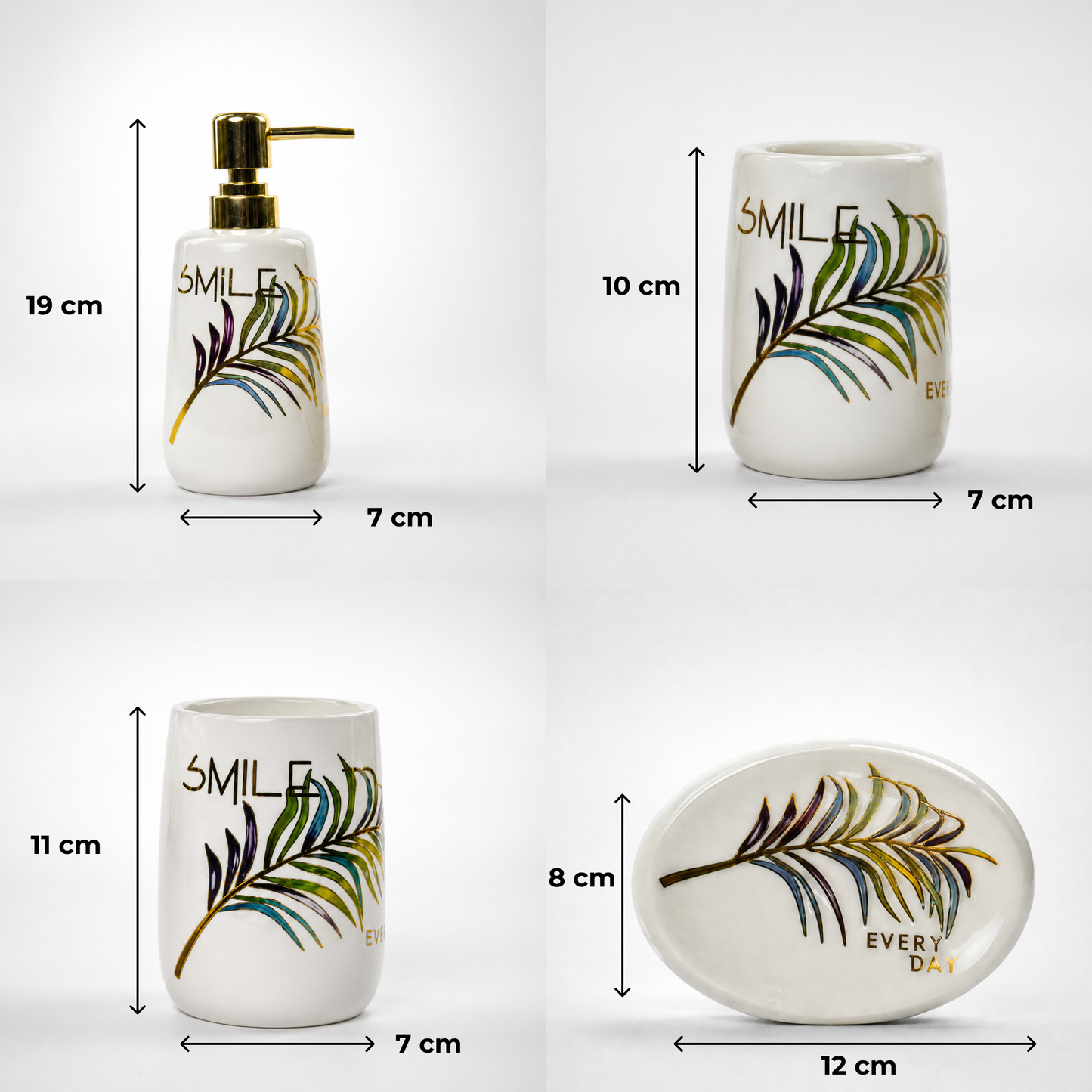 Ceramic Bathroom Set with Artistic Leaf Design - Set of 4